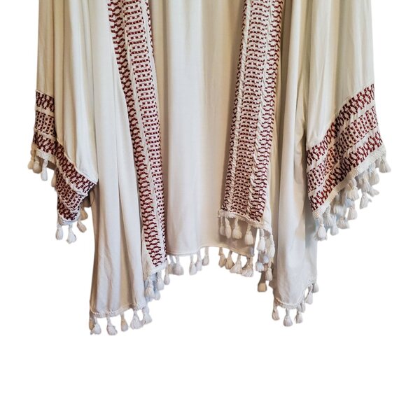 POL Open Tassel Embroidered Lined Cardigan Wide Short Sleeves Large - Picture 4 of 16